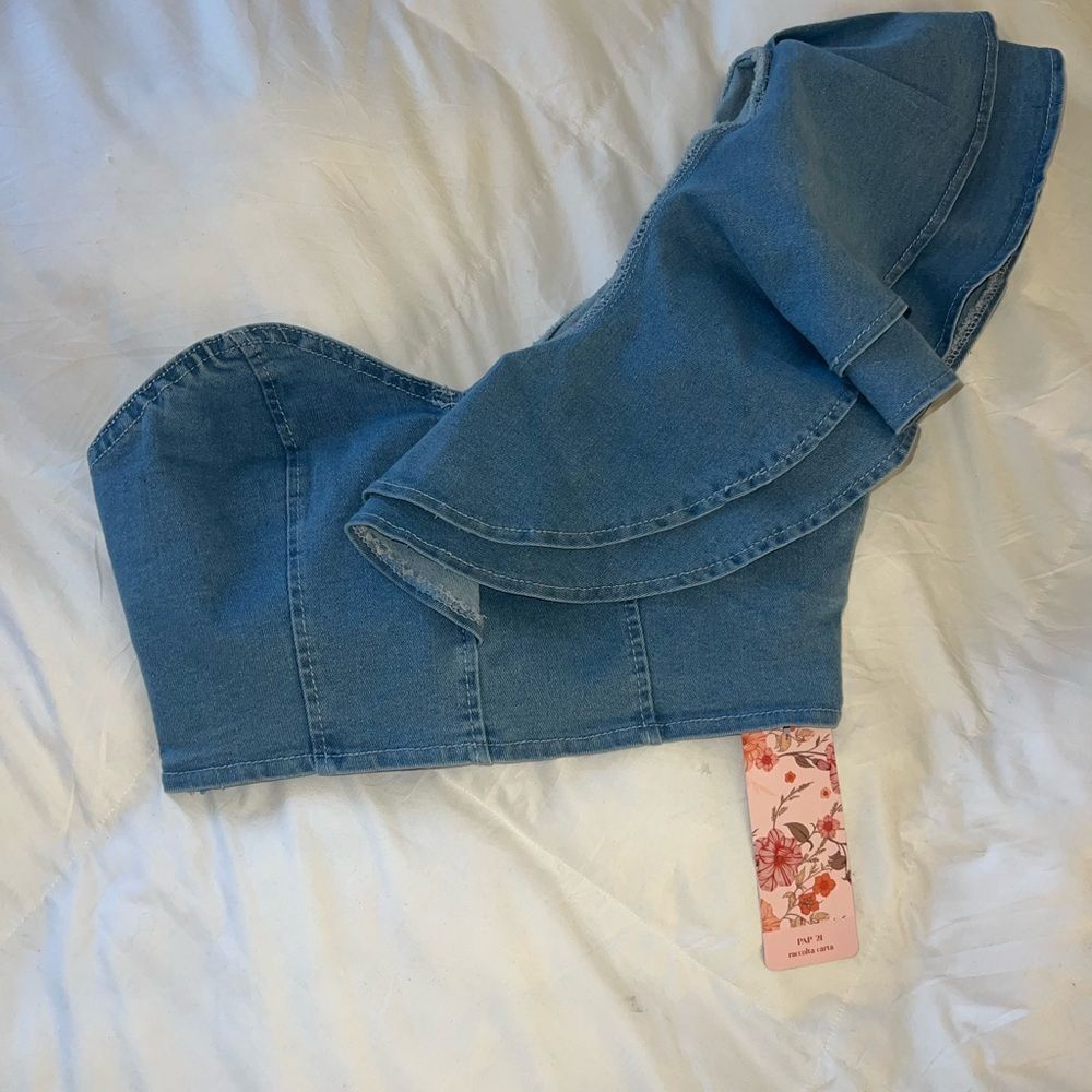 NWT Denim Blue Off-Shoulder Top for COWBOY CARTER